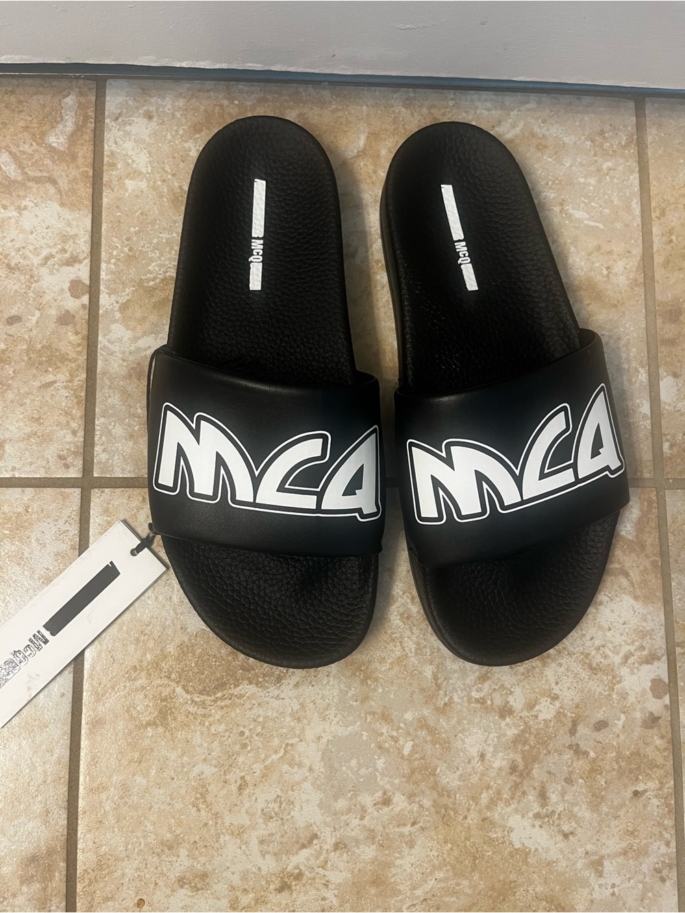 Black Logo Slide Sandals - Women